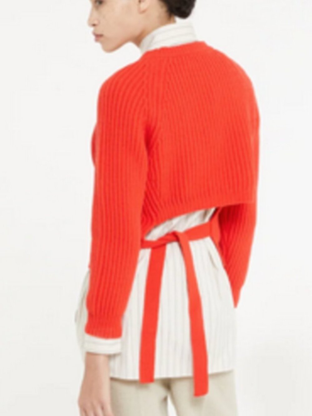 Tela Cashmere Blend Sweater Red Open Back Rib Knit Long Sleeve Colorful Bright